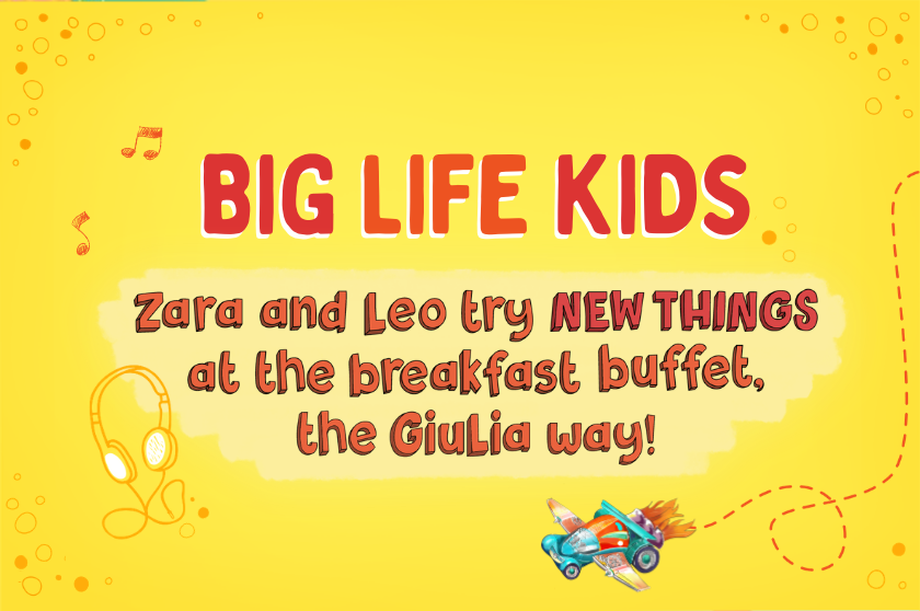 Zara and Leo try NEW THINGS at the breakfast buffet, the Giulia way!